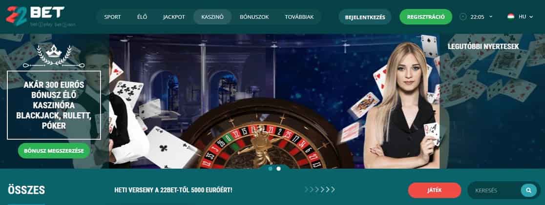 A 22bet casino hivatalos weboldala.