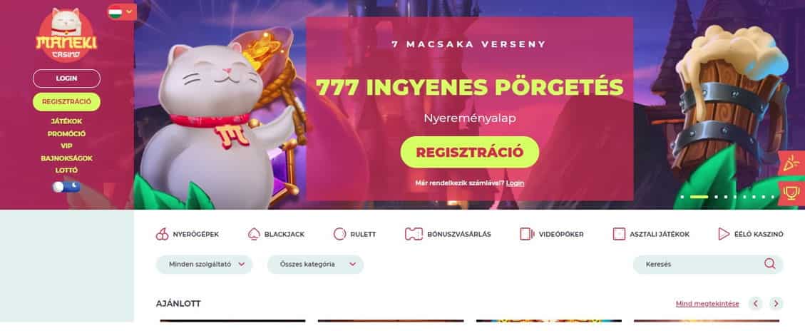 Magyar Maneki Casino weboldal.
